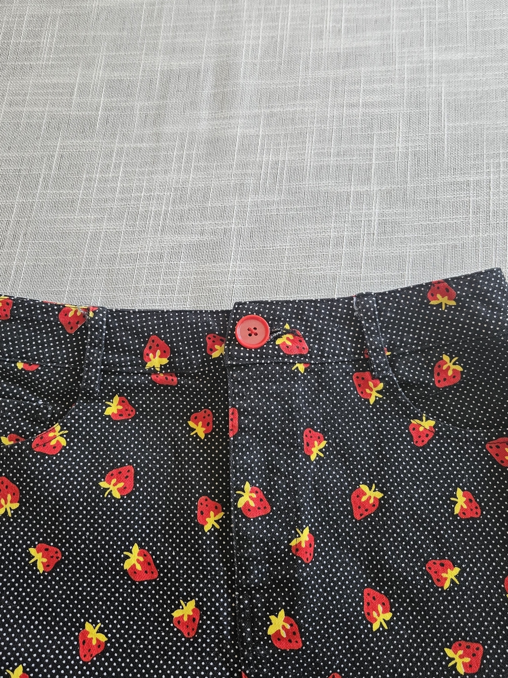 ​Motel Rocks Strawberry Polka Dot Denim Mini Skirt | Size XS Black Red Festival - Picture 4 of 11